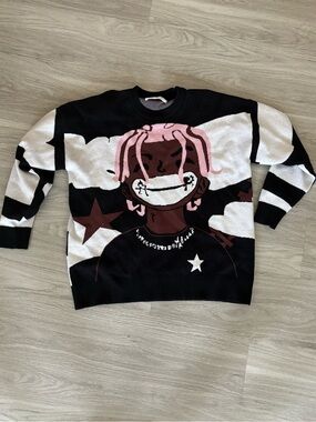 Graphic Crewneck Sweater - Black with Pink Accent